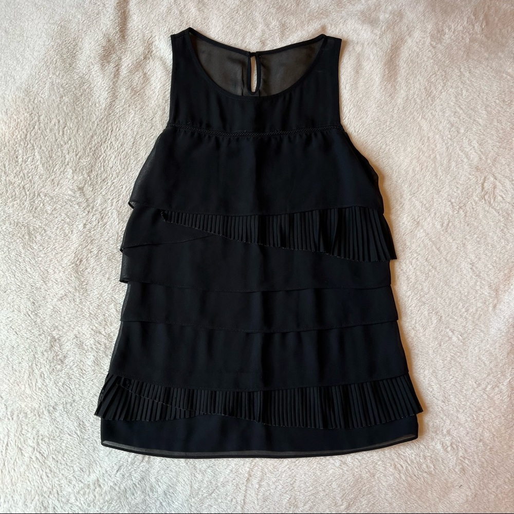 Express Black Asymmetrical Ruffle Pleated Sleeveless Blouse Sheer Goth Keyhole
